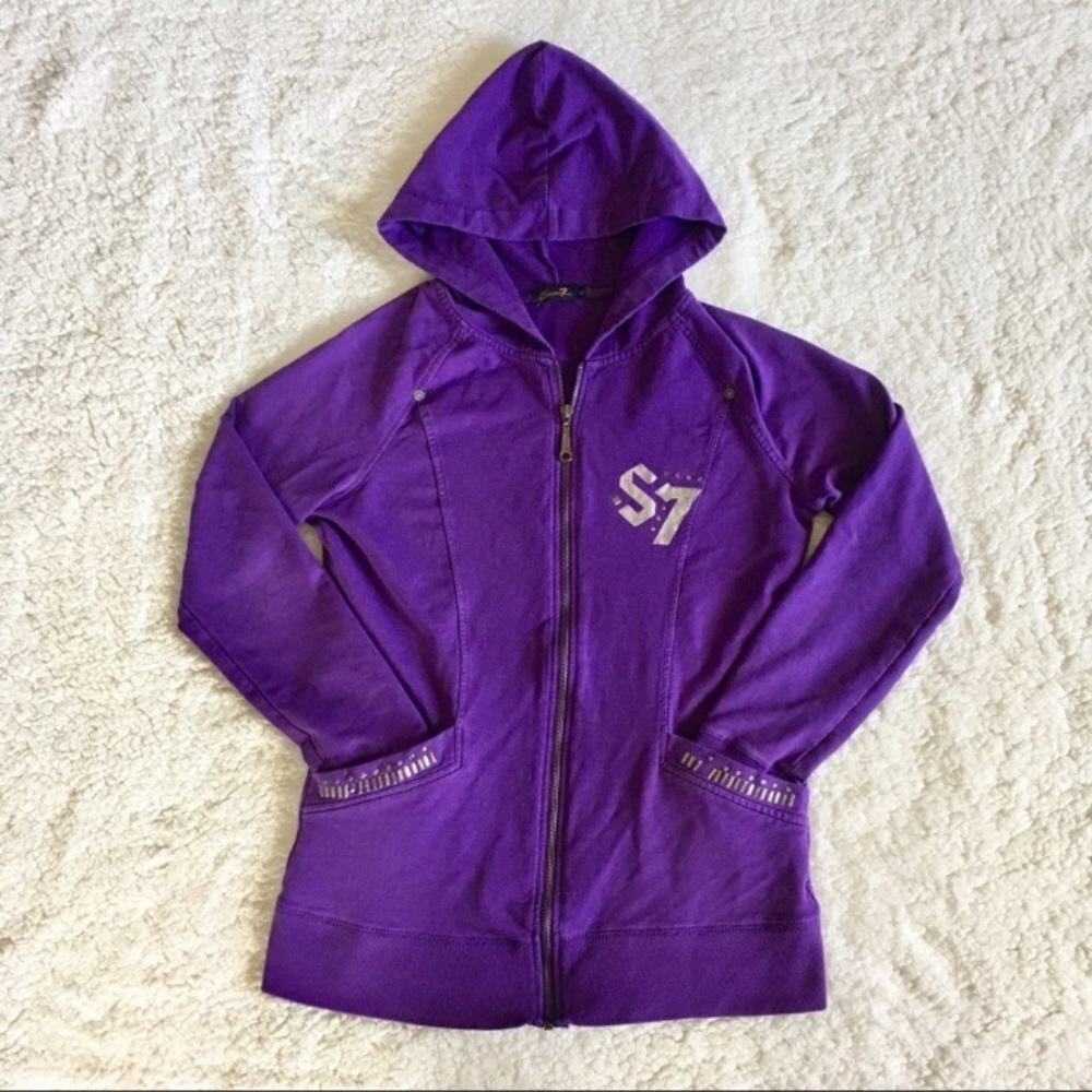 SEVEN7 Hooded Zip Up Hoodie Embellished M - Picture 1 of 7